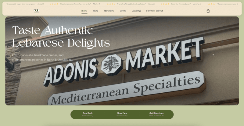 Adonis Market restaurant website design