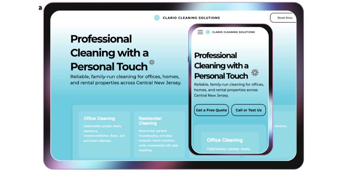Claro Cleaning — desktop and mobile